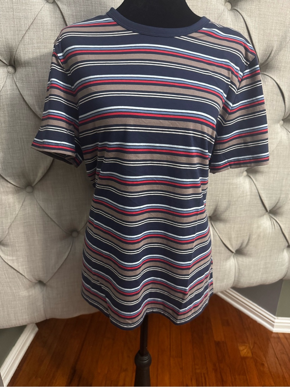 GAP Navy Striped Short-Sleeve Crew Tee with Red and Tan Accents